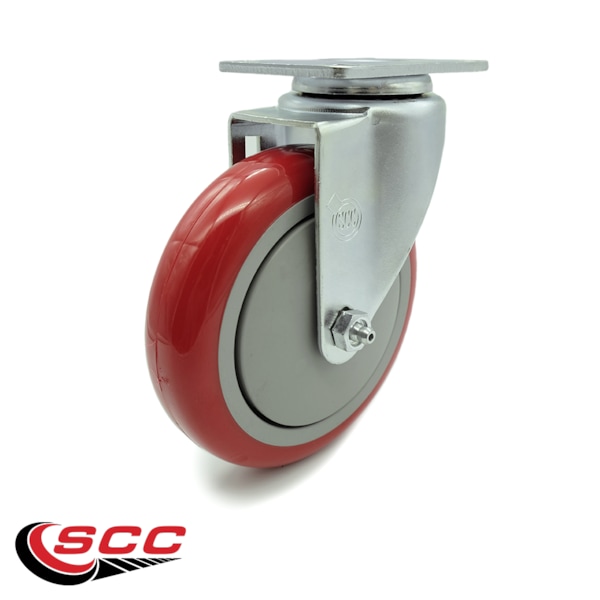 Service Caster 5 Inch Red Polyurethane Wheel Swivel Top Plate Caster SCC-20S514-PPUB-RED - main